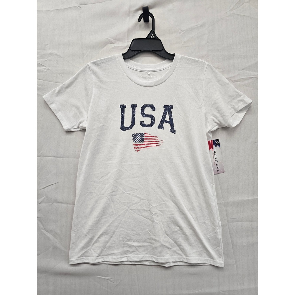 Collette Love Team USA T-Shirt Womens‎ Large White Distressed Flag CL2445T NEW